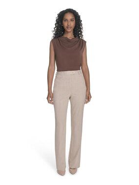Calvin Klein Women's Pinstriped viscose Modern-Fit Pants Beige Size 10 $109 SALE
